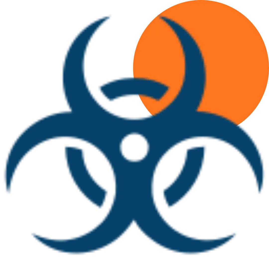 A navy blue biohazard symbol is shown with an orange solid circle behind its upper right side, set against a transparent background, perfect for your next home revision project.