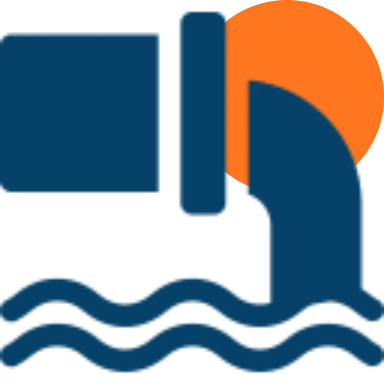 A stylized graphic of a blue faucet pouring water into wavy blue lines, with an orange semi-circle in the background representing a sun or water flow—perfect for adding a touch of home revision inspiration.