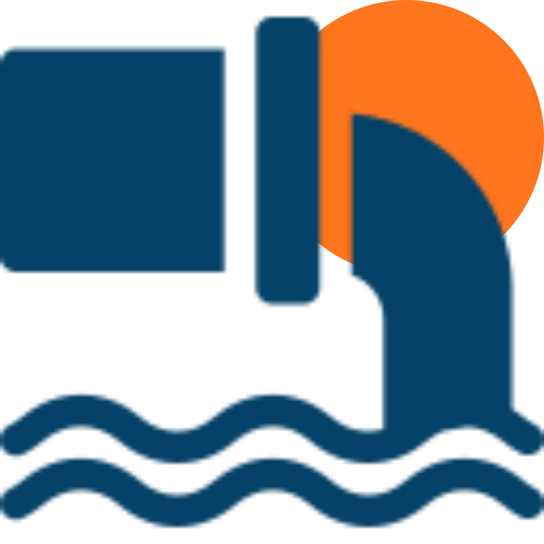 A stylized graphic of a blue faucet pouring water into wavy blue lines, with an orange semi-circle in the background representing a sun or water flow—perfect for adding a touch of home revision inspiration.